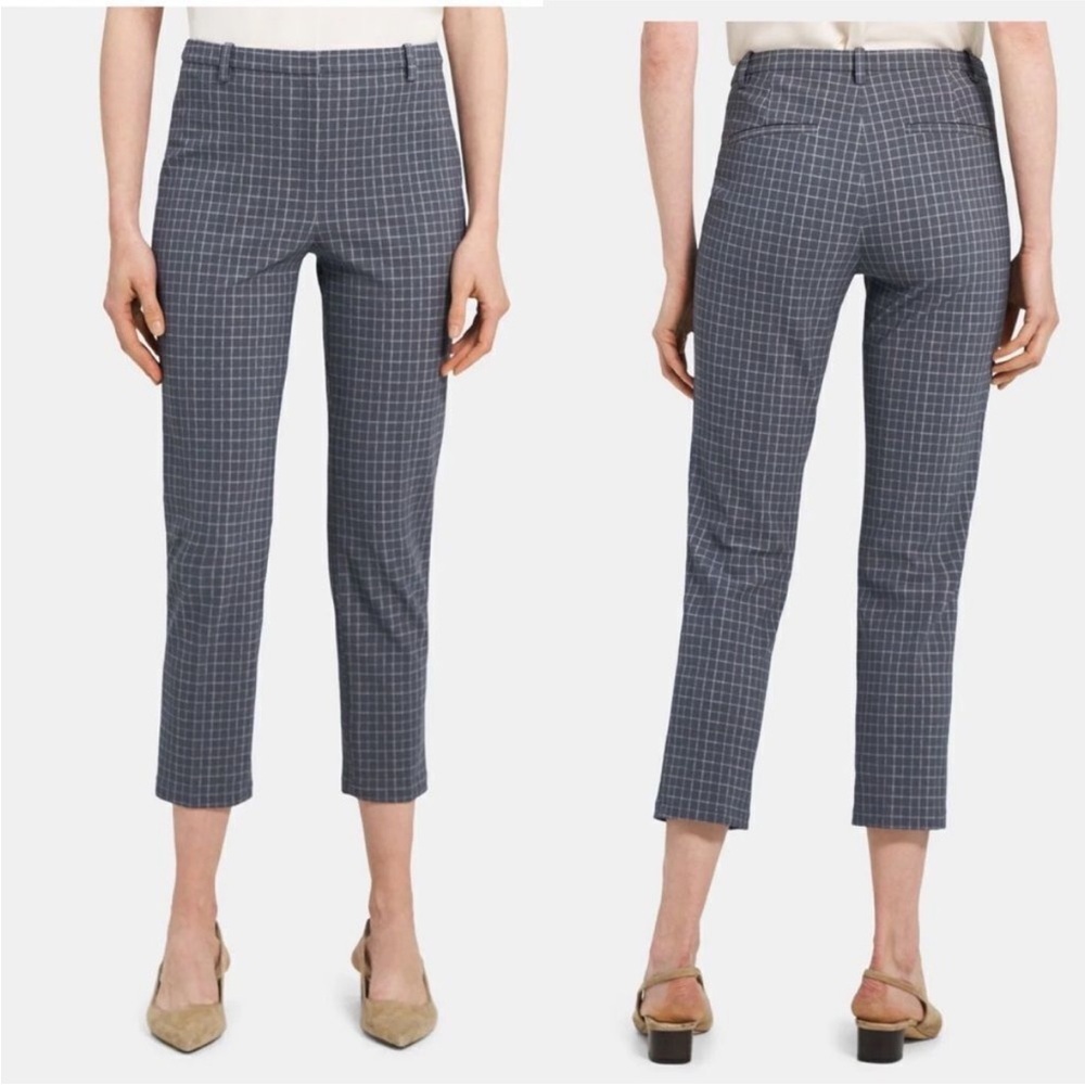 Theory Classic Slim Cropped Pants in Precision Grid Size 8 - Picture 1 of 5